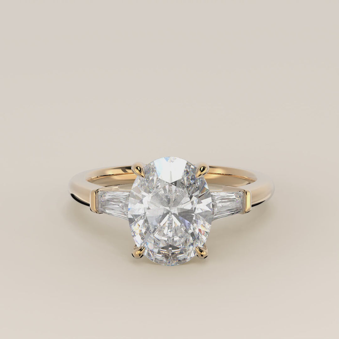 Alessia - Oval Baguette Trilogyy Lab Grown Diamond Ring with Pointed Prongs