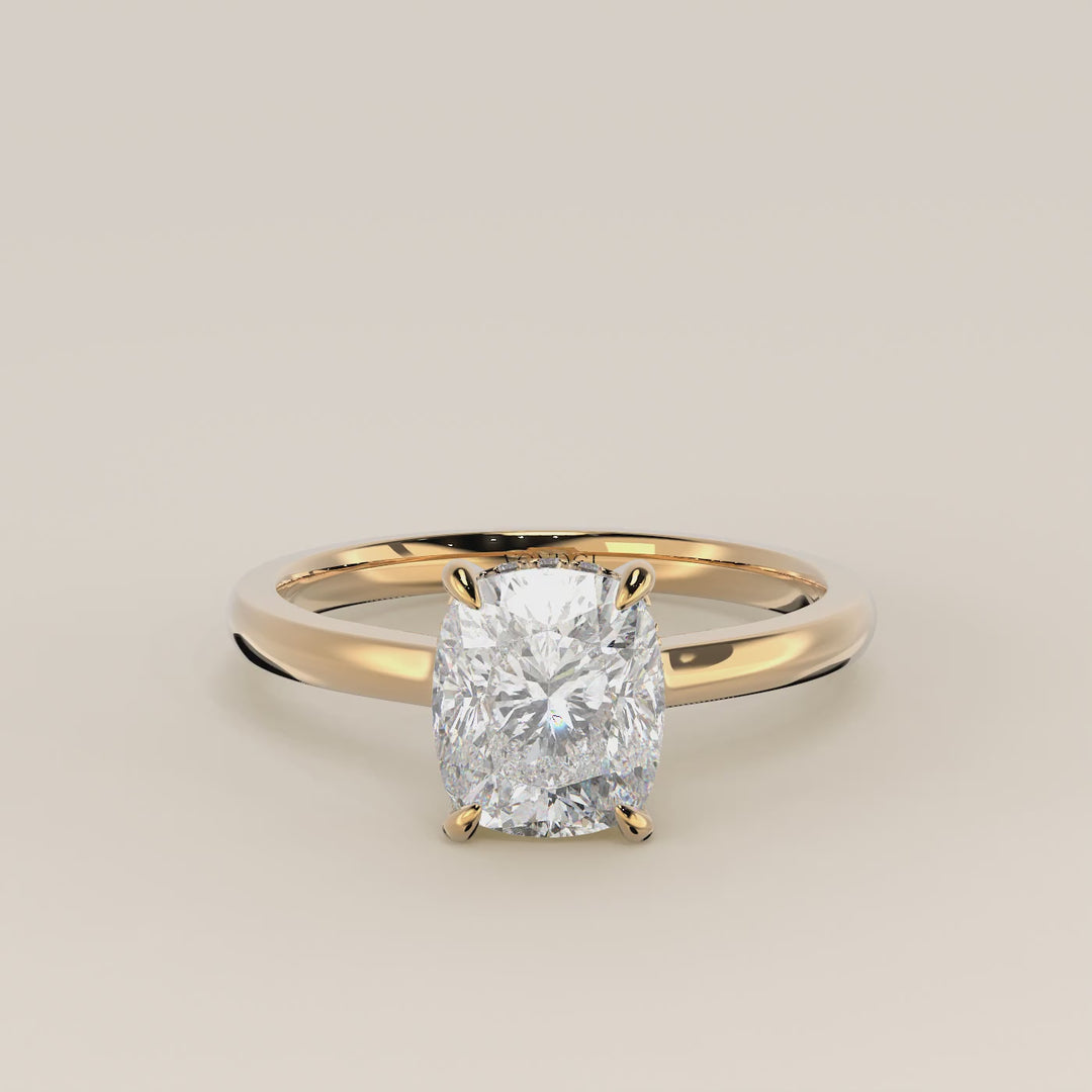 Katy - Elongated Cushion Lab Grown Diamond Ring with Hidden Halo and Open Bridge Setting