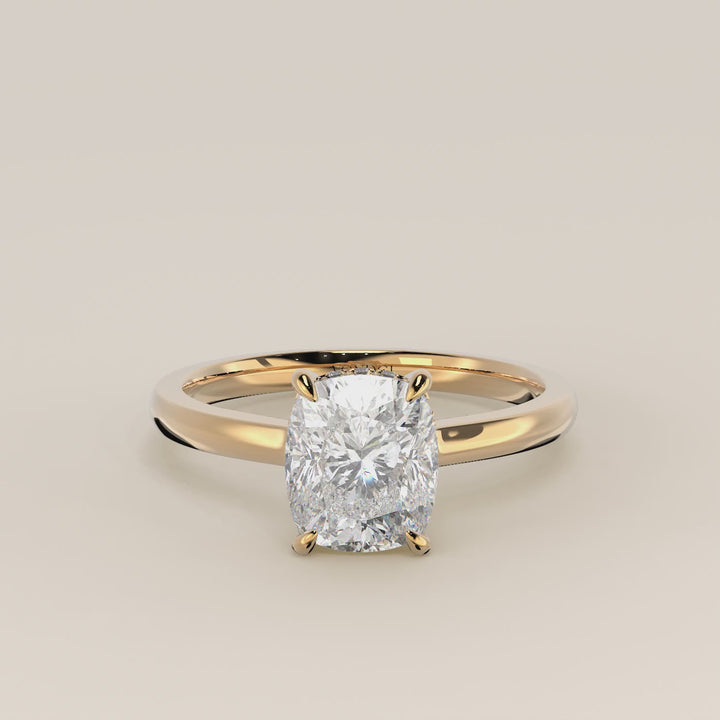 Katy - Elongated Cushion Lab Grown Diamond Ring with Hidden Halo and Open Bridge Setting