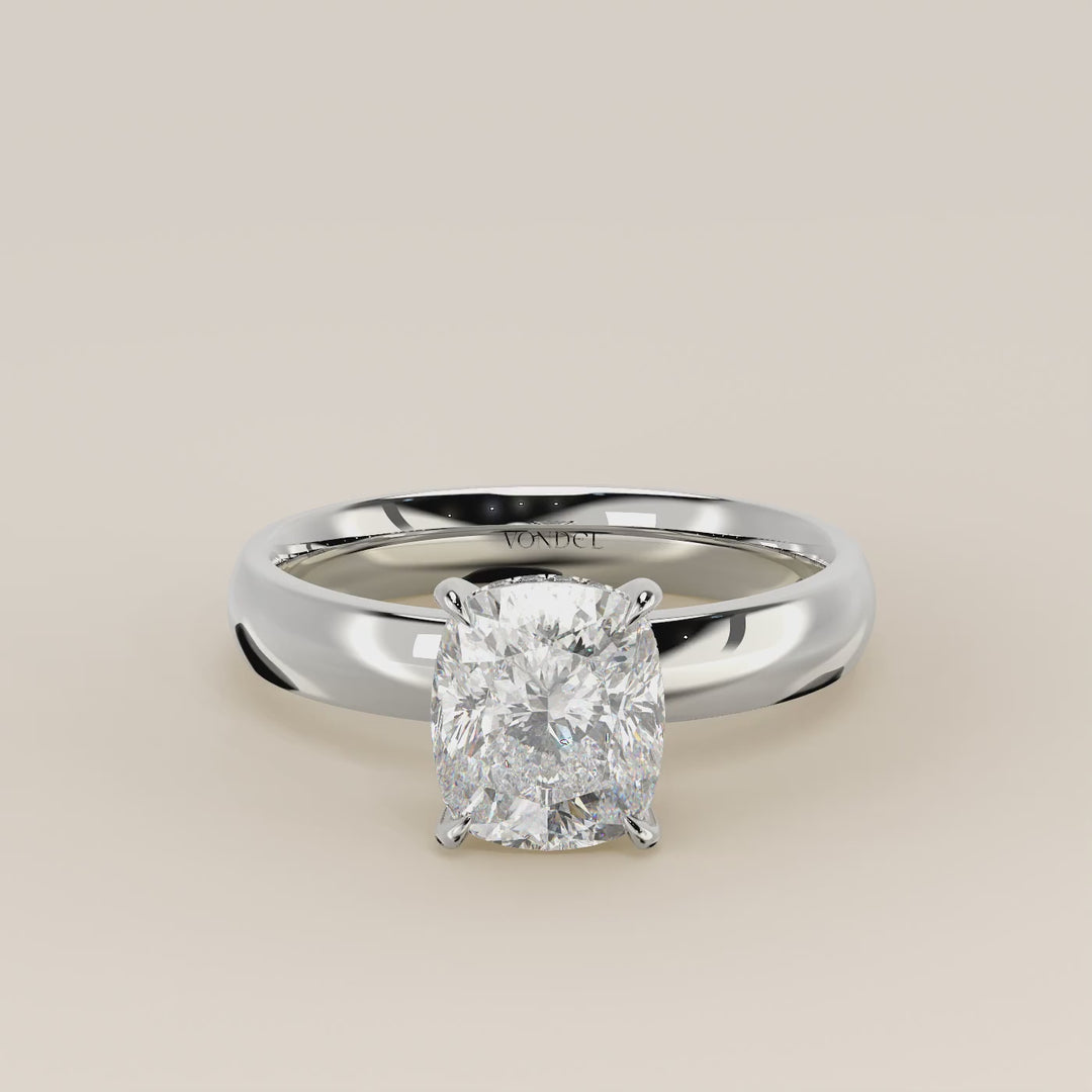 Verlovingsring elongated cushion lab grown diamant met brede band en hidden halo, witgoud