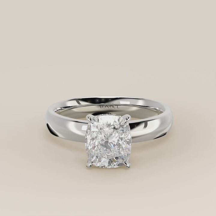 Verlovingsring elongated cushion lab grown diamant met brede band en hidden halo, witgoud
