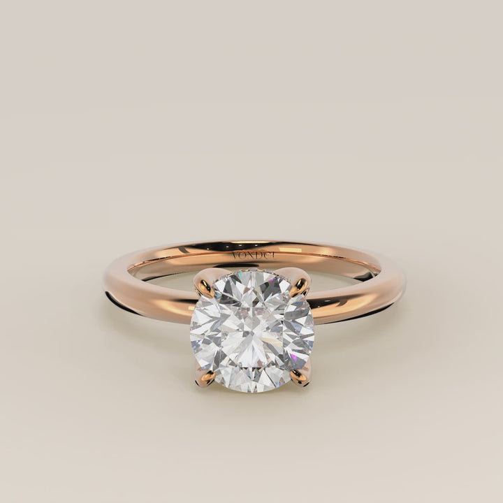 Lynn - Round Solitair Lab Grown Diamond Ring with Petal Prongs and Hidden Halo