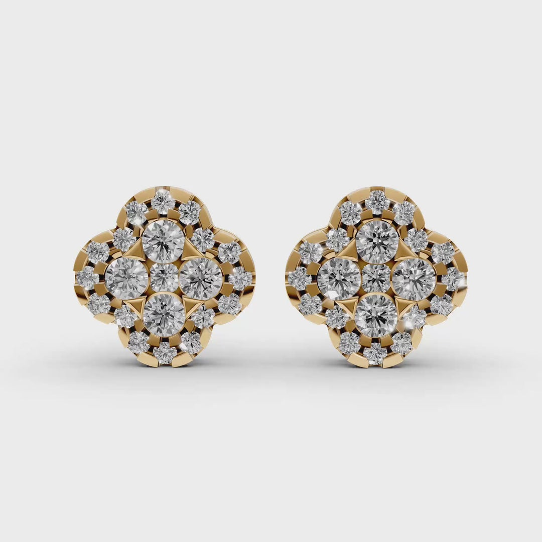 Pave Flower Stud Oorbellen - 18K Goud - 0,93 ct