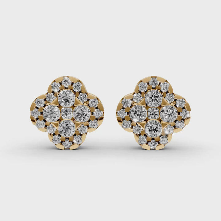 Pave Flower Stud Oorbellen - 18K Goud - 0,93 ct