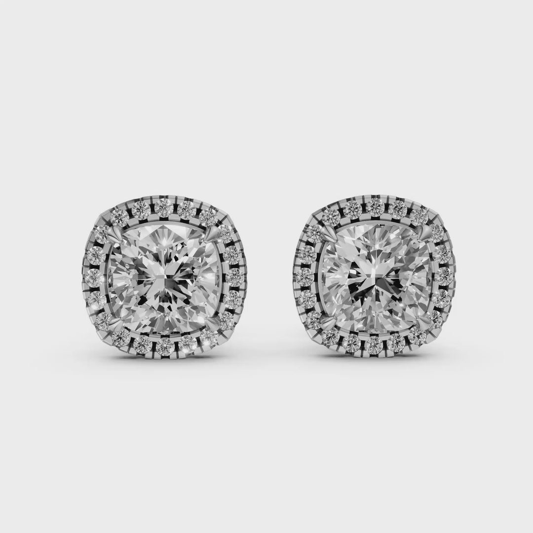 Cushion Halo Stud Oorbellen - 18K Goud