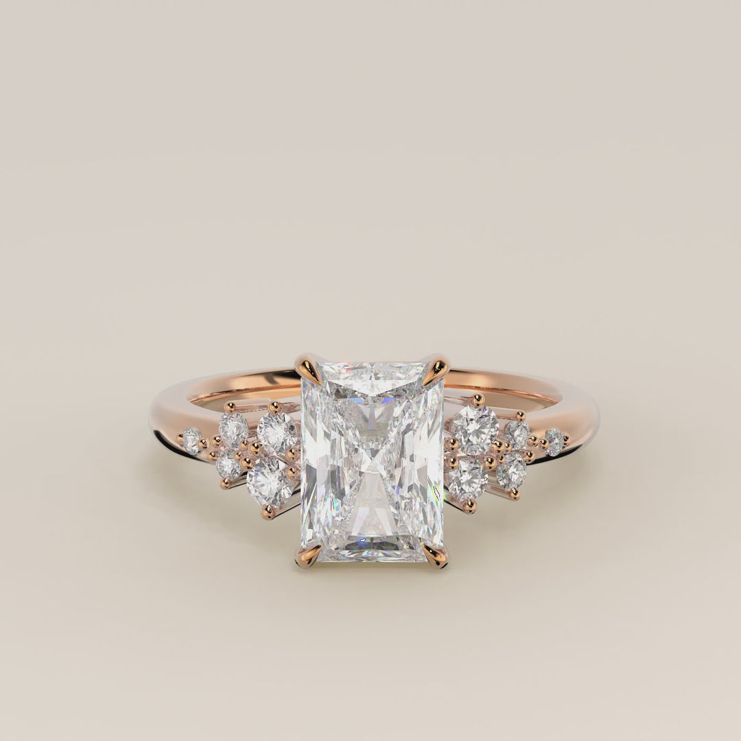 Verlovingsring radiant lab grown diamant met hidden halo en lage zetting, rosegoud