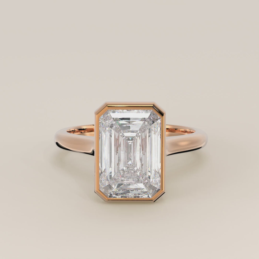 Mara - Emerald Lab Grown Diamond Ring Solitair with Bezel Setting and Cathedral Setting