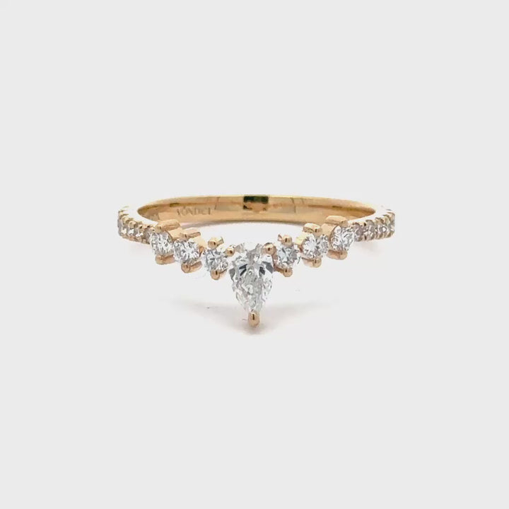 Gebogen Rijring met Peer en ronde briljanten - 18K Geelgoud - 0,58 ct