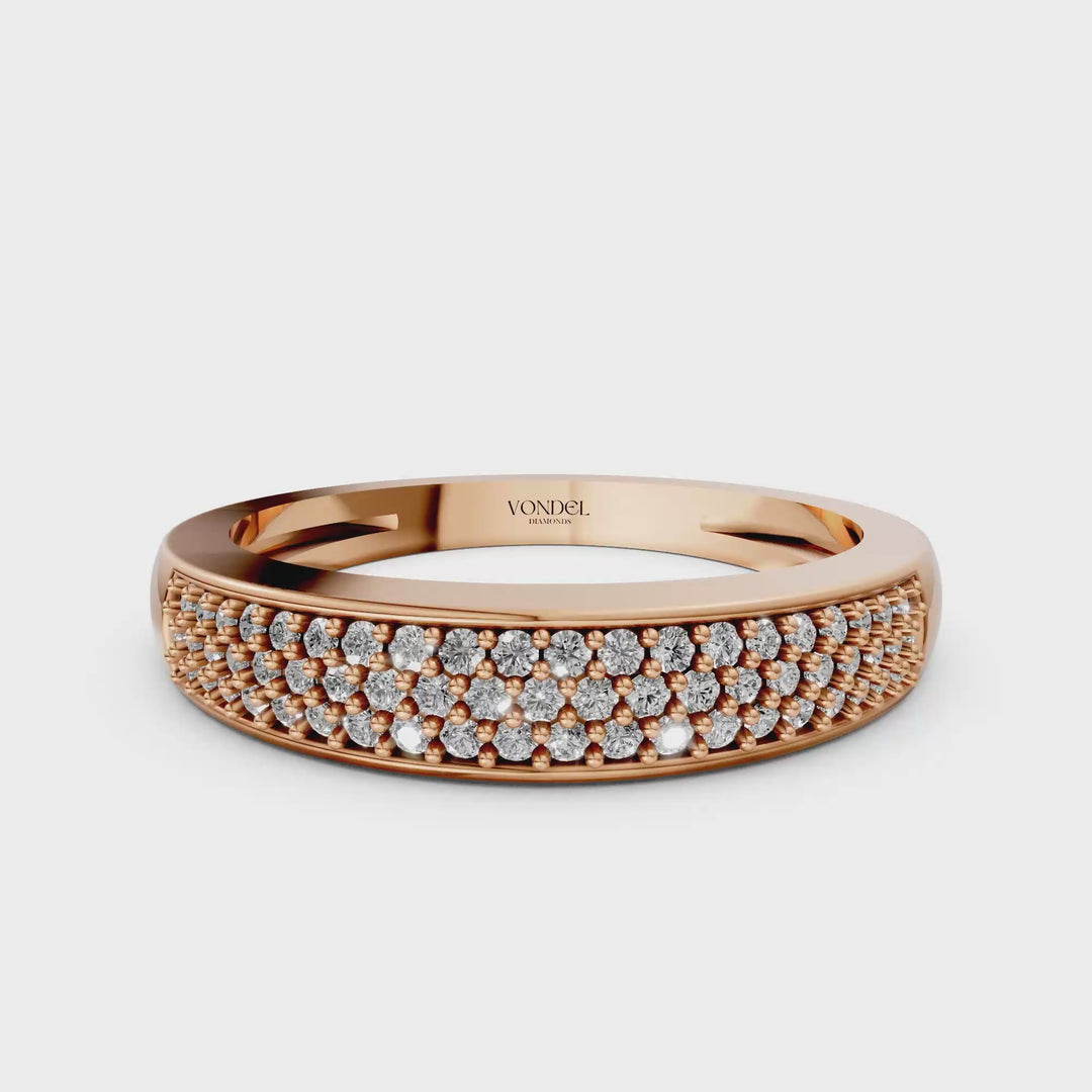 Rijring met drie rijen Pave Diamanten - 18K Geelgoud - 0,28 ct