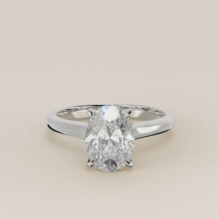 Stella - Oval Solitair Lab Grown Diamond Ring with Cathedral Setting, Hidden Halo and Diamond Bridge