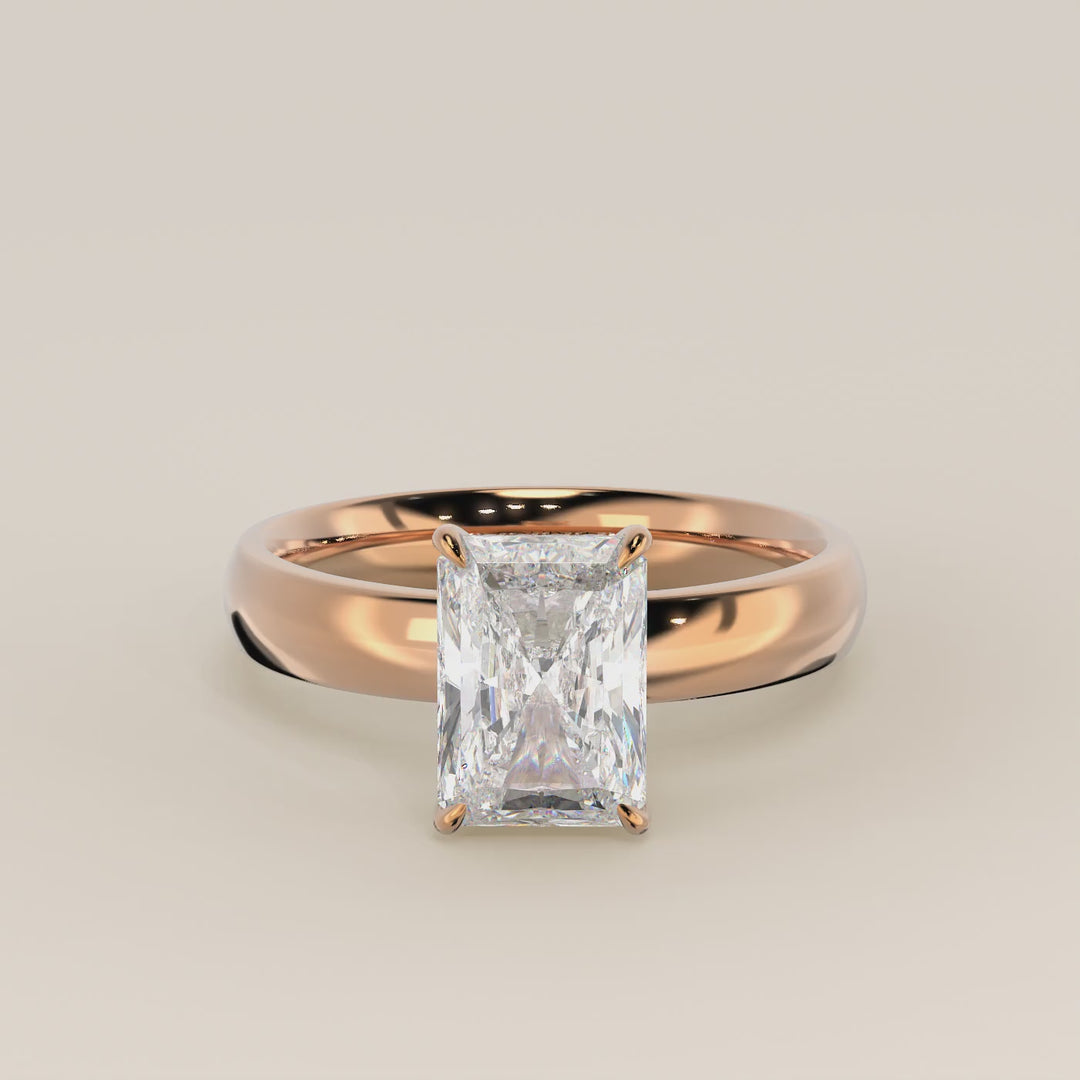 Verlovingsring radiant lab grown diamant met brede band en hidden halo, rosegoud