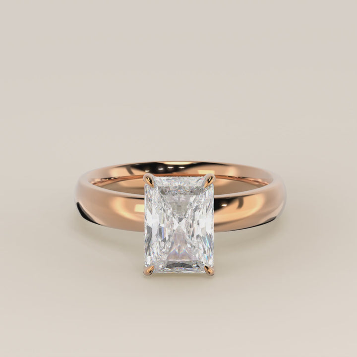 Verlovingsring radiant lab grown diamant met brede band en hidden halo, rosegoud