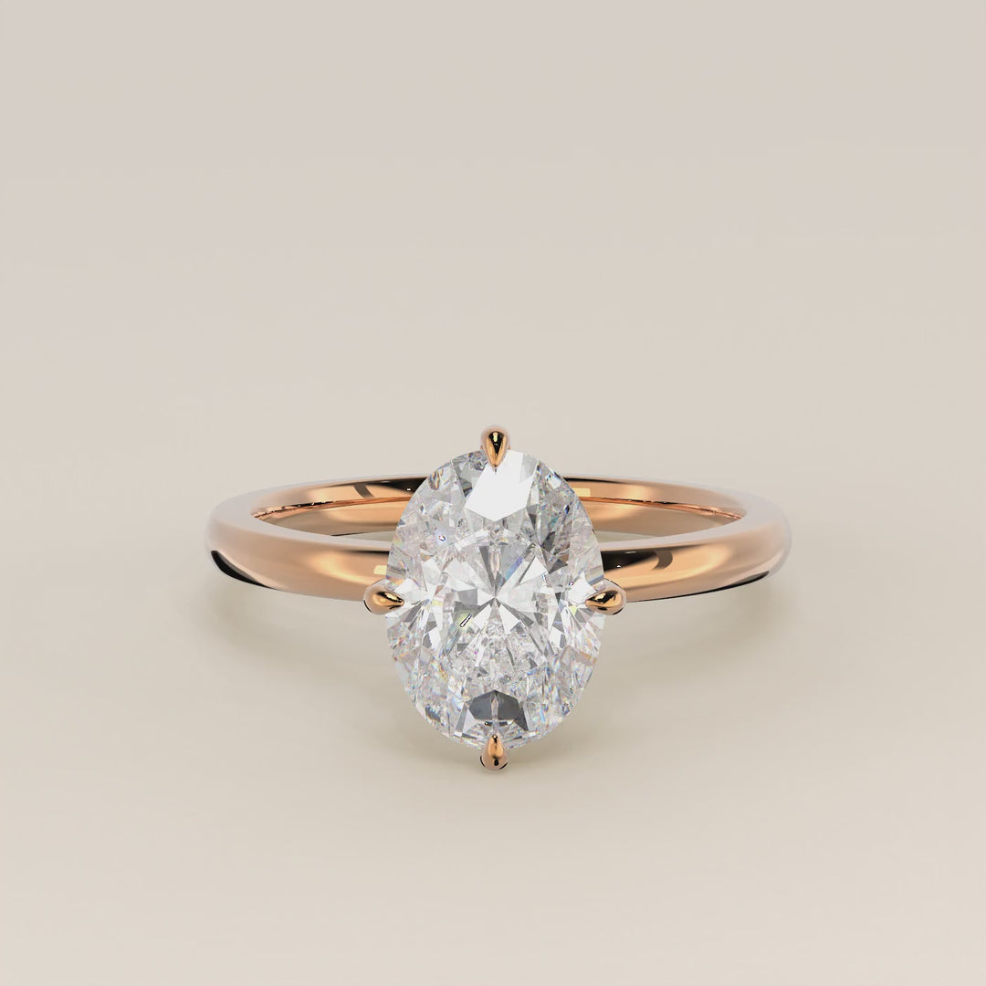 Camila - Oval Lab Grown Diamond Ring Solitair with Compass Prongs and Hidden Halo