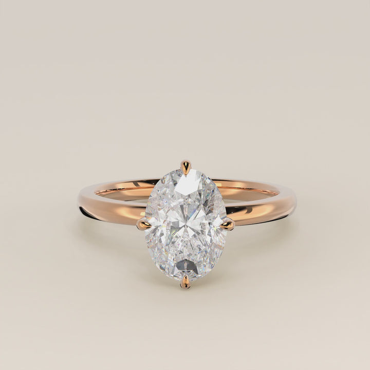 Camila - Oval Lab Grown Diamond Ring Solitair with Compass Prongs and Hidden Halo
