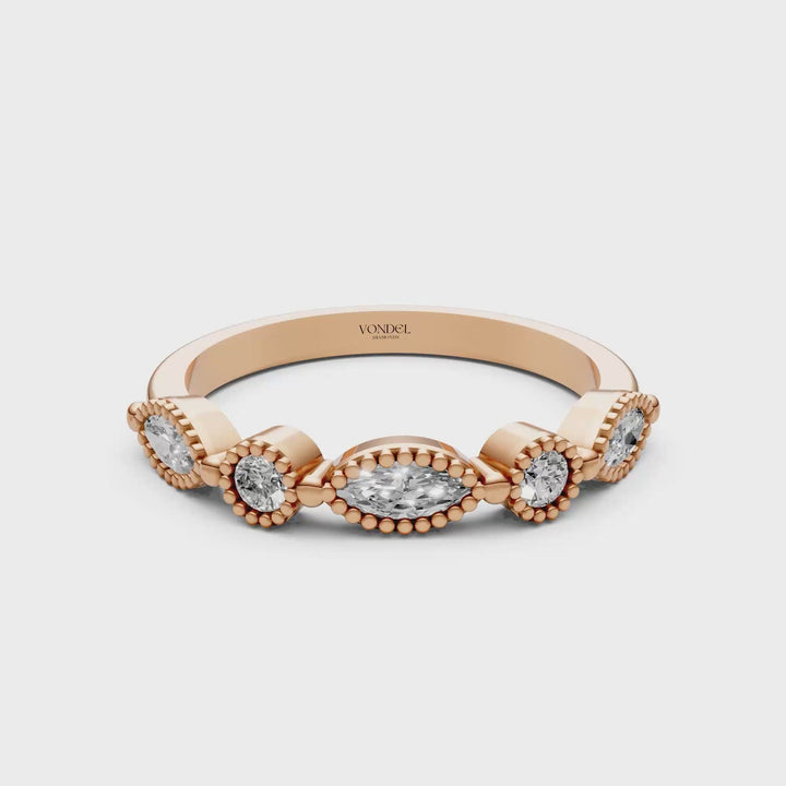 Marquise Rond Briljant Rijring Vintagestijl - 0.46 ct