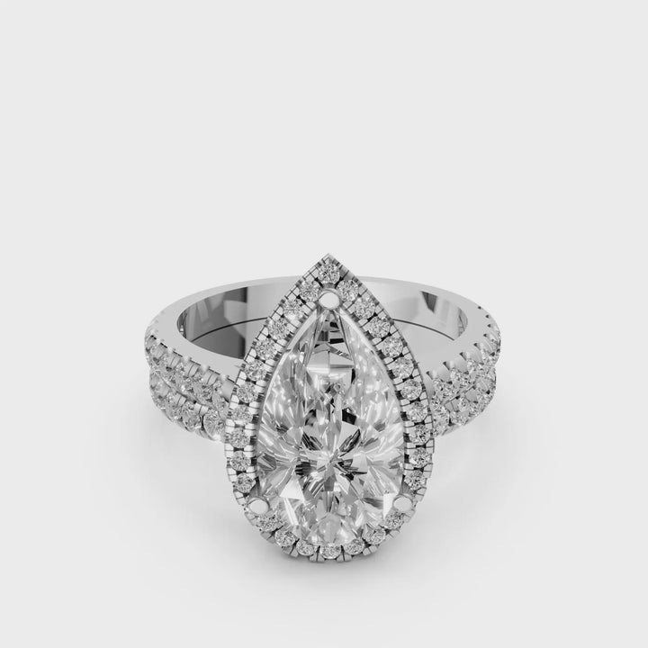 Peer Halo Ring met Pave Band en Aanschuifring Set - 18K Witgoud - 3,01 ct