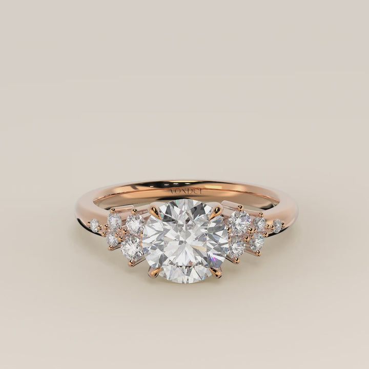 Verlovingsring rond lab grown diamant met hidden halo en lage zetting, rosegoud
