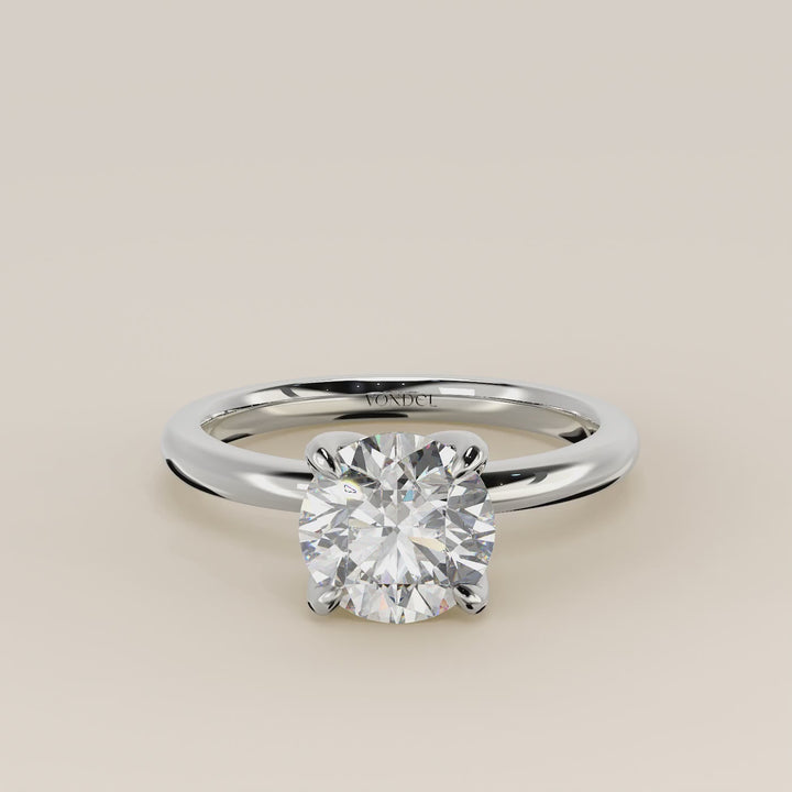 Verlovingsring rond lab grown diamant met petal prongs, witgoud