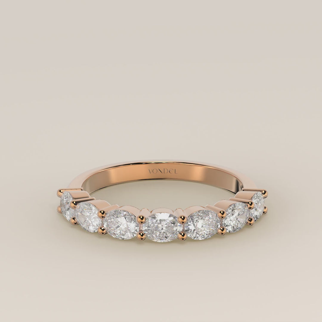 Rijring ovaal lab grown diamant east to west half gezet, rosegoud