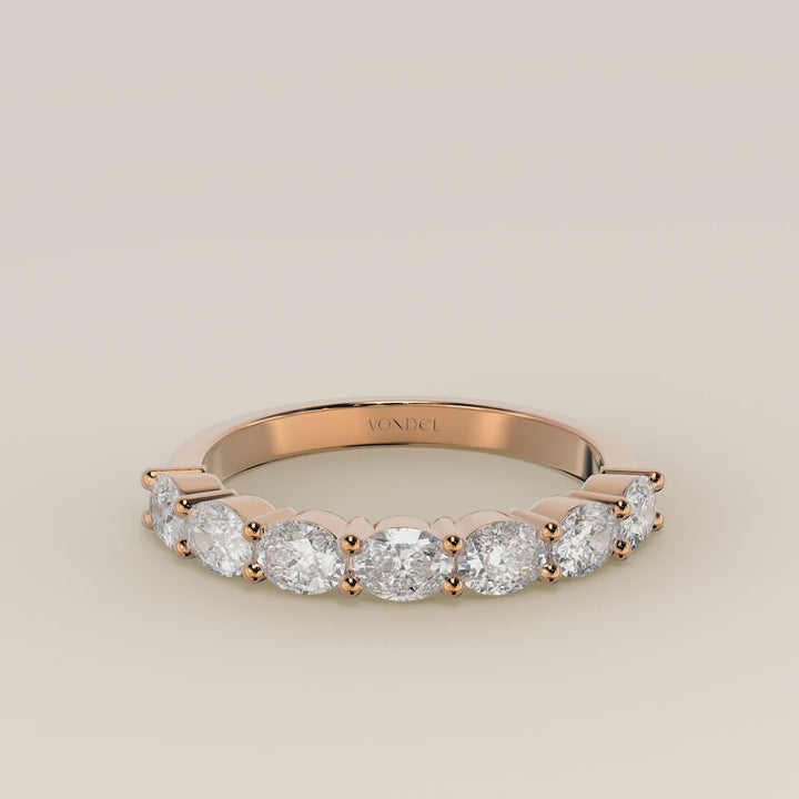 Rijring ovaal lab grown diamant east to west half gezet, rosegoud
