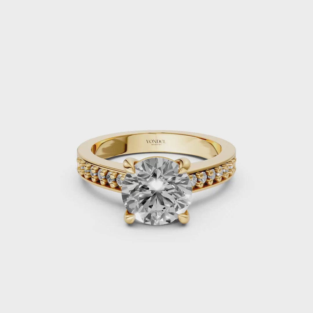Rond Briljant Solitair Ring met Pave Band