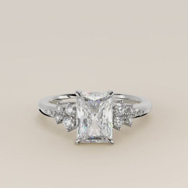 Verlovingsring radiant lab grown diamant met hidden halo en lage zetting, witgoud