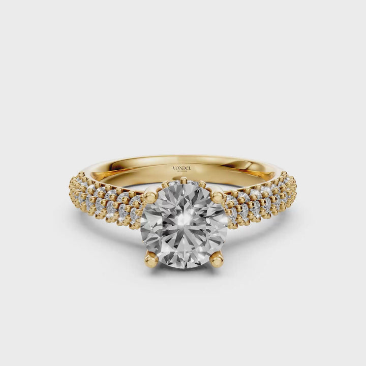 Rond Briljant Solitaire met Brede Pave Band - 18K Geelgoud - 1,84 ct