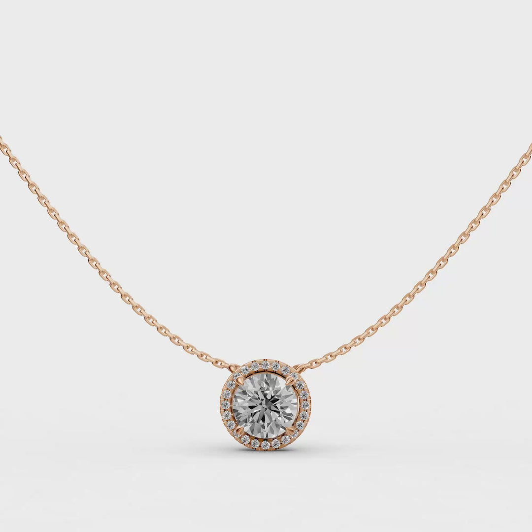 Rond Briljant Halo Pendant Collier  - 18K Goud