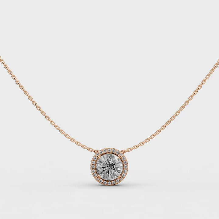 Rond Briljant Halo Pendant Collier  - 18K Goud