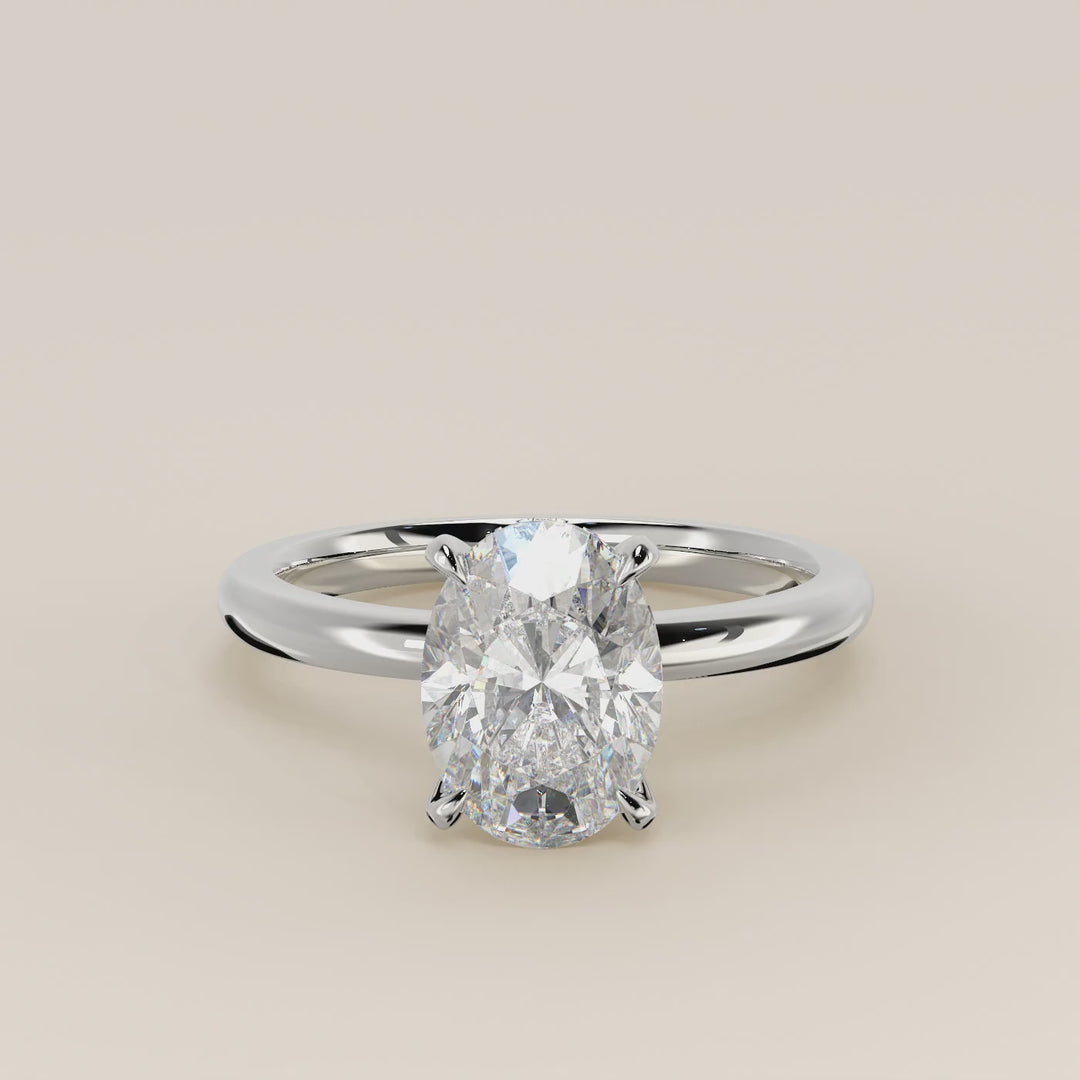 Verlovingsring ovaal lab grown diamant met hidden halo, witgoud