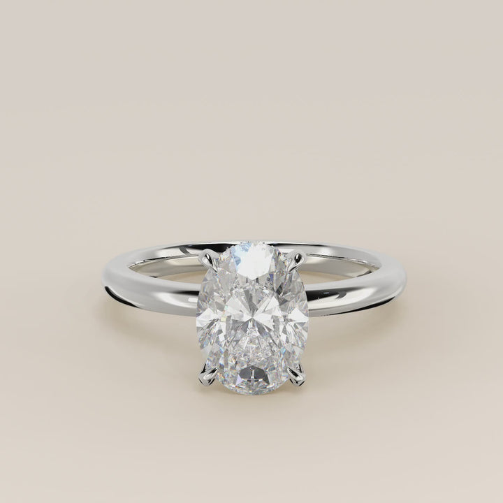 Verlovingsring ovaal lab grown diamant met hidden halo, witgoud