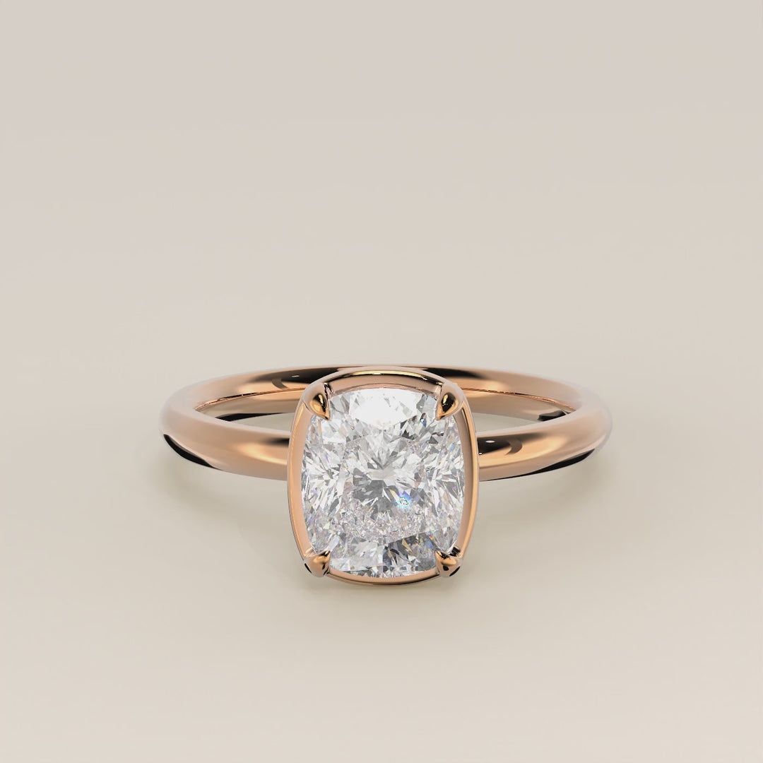 Belle - Elongated Cushion Lab Grown Diamond Ring Solitair with Faux Bezel Setting