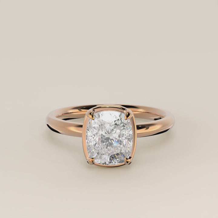 Belle - Elongated Cushion Lab Grown Diamond Ring Solitair with Faux Bezel Setting