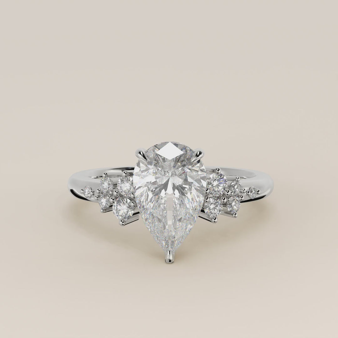 Verlovingsring peer lab grown diamant met hidden halo en lage zetting, witgoud