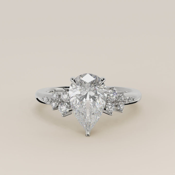 Verlovingsring peer lab grown diamant met hidden halo en lage zetting, witgoud