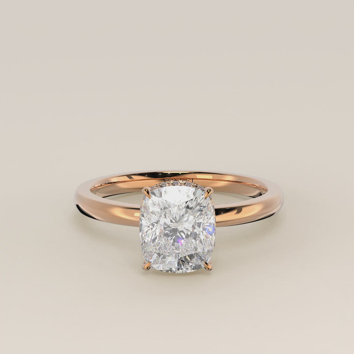 Lexi - Elongated Cushion Lab Grown Diamond Ring Solitair with Wrap Around Halo