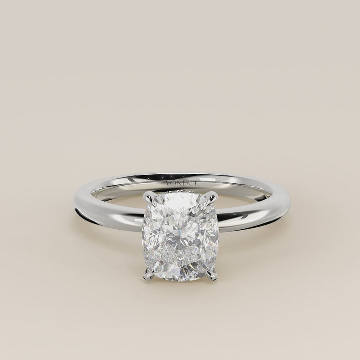 Verlovingsring elongated cushion lab grown diamant met hidden halo, witgoud