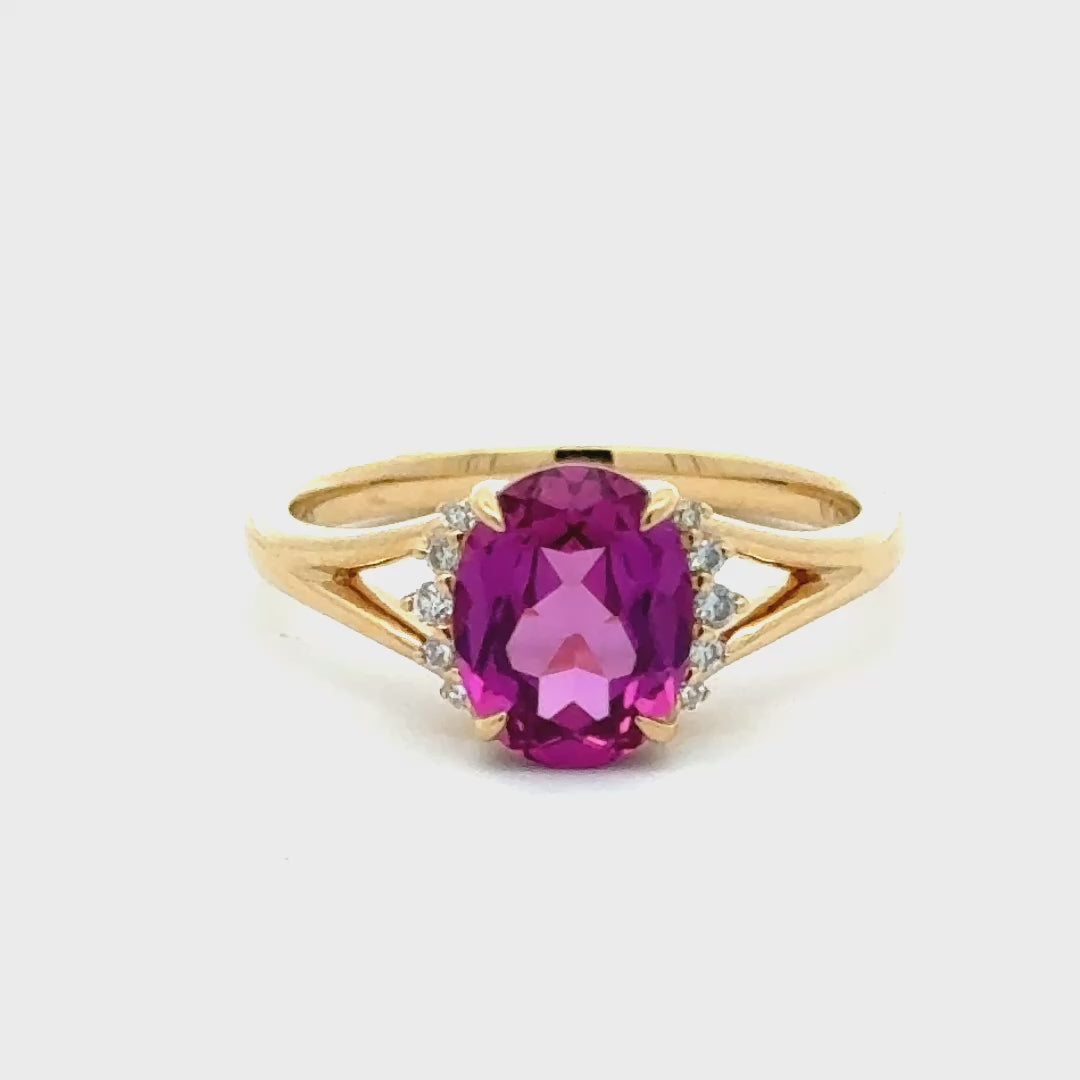 Purple Pink Sapphire 2,5 ct Oval Ring met Diamant  - 18K Geelgoud