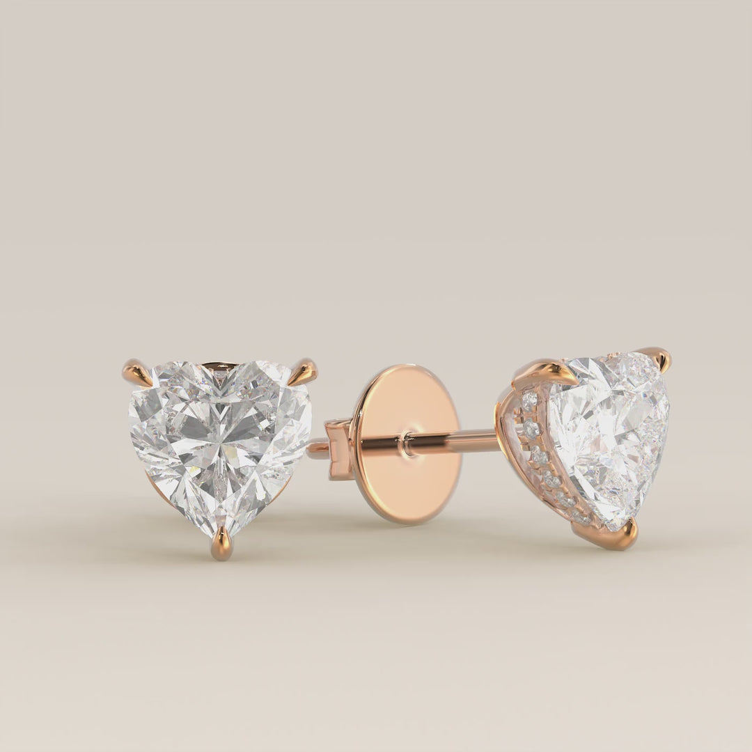 Stud oorbellen hart lab grown diamant met hidden halo, rosegoud