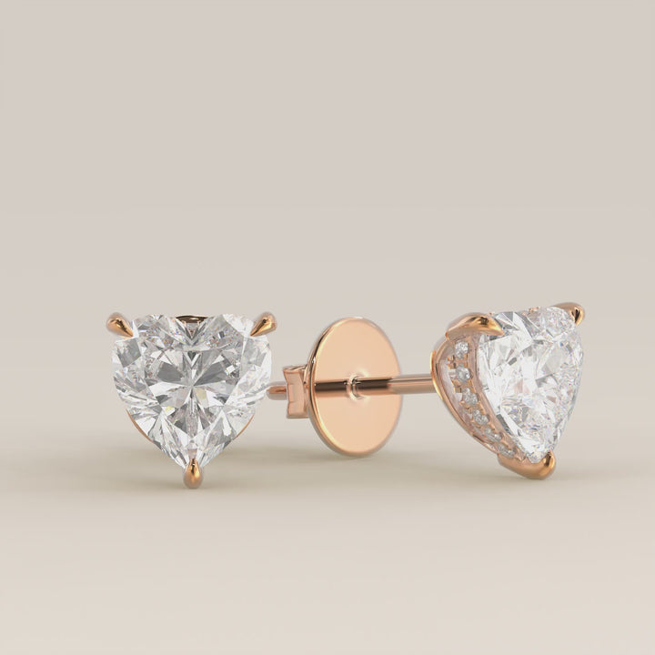 Stud oorbellen hart lab grown diamant met hidden halo, rosegoud