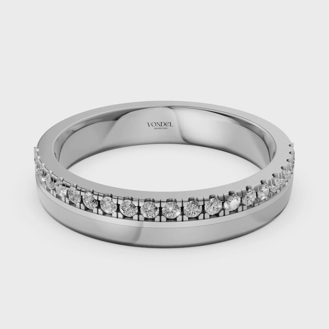 Brede Ring Half Pave Gezet - 18K Geelgoud - 0,20 ct