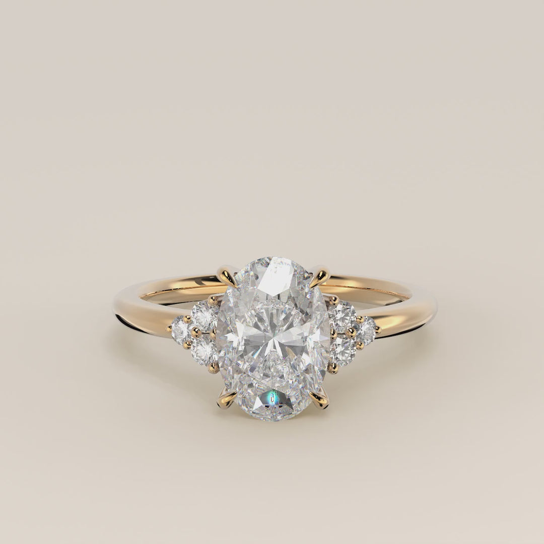 Evi - Oval Trilogy Cluster Lab Grown Diamond Ring with Low Setting