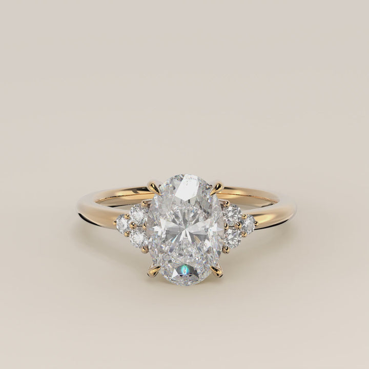 Evi - Oval Trilogy Cluster Lab Grown Diamond Ring with Low Setting