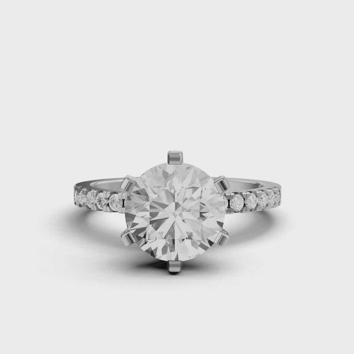 Rond Briljant Solitair met Pave en Moderne Zetting - Platina 950 - 2,95 ct