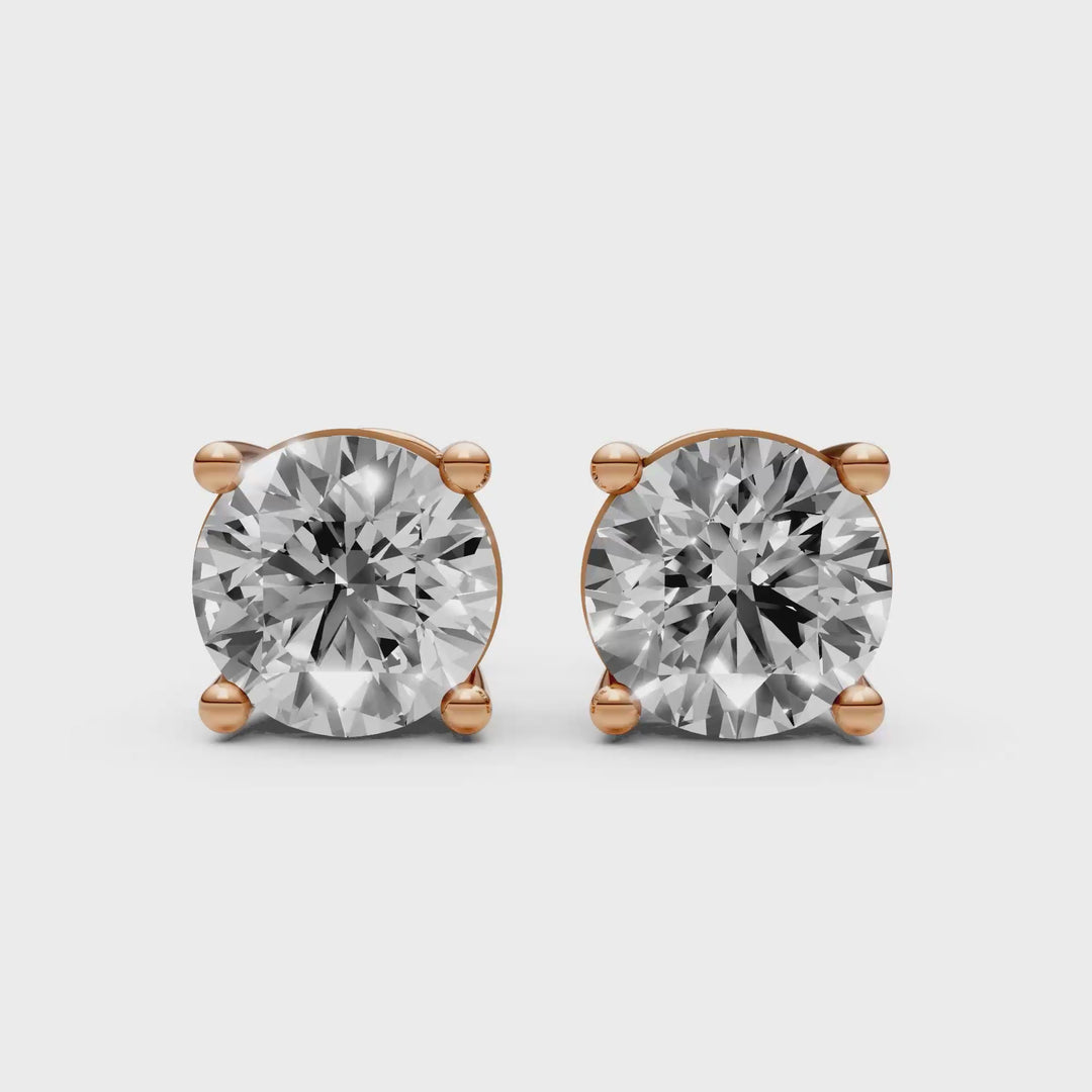 Rond Briljant Stud Oorbellen, Basketzetting - 18K Rosegoud - 3,16 ct