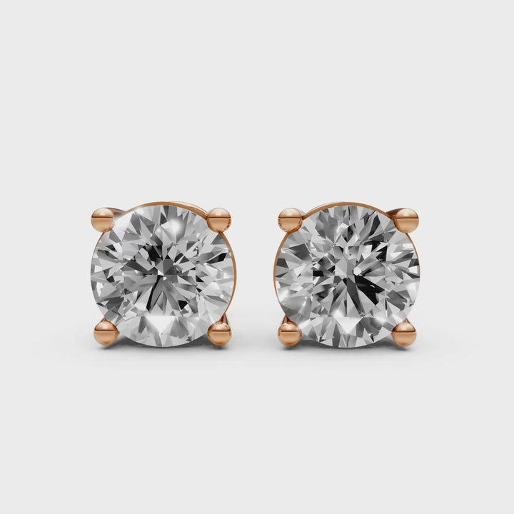 Rond Briljant Stud Oorbellen, Basketzetting - 18K Rosegoud - 3,16 ct