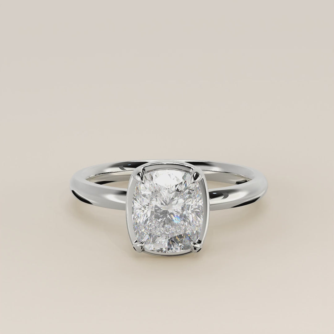 Belle - Elongated Cushion Lab Grown Diamond Ring Solitair with Faux Bezel Setting
