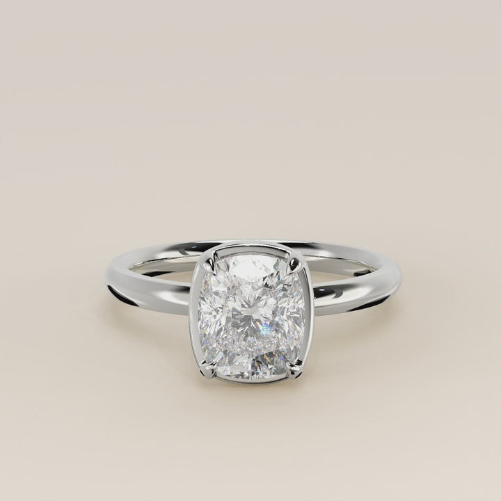 Belle - Elongated Cushion Lab Grown Diamond Ring Solitair with Faux Bezel Setting
