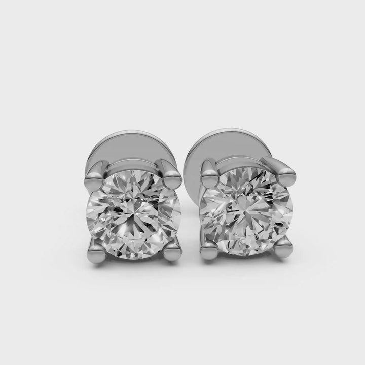 Rond Briljant Stud Oorbellen, Basketzetting - 18K Witgoud - 2,1 ct