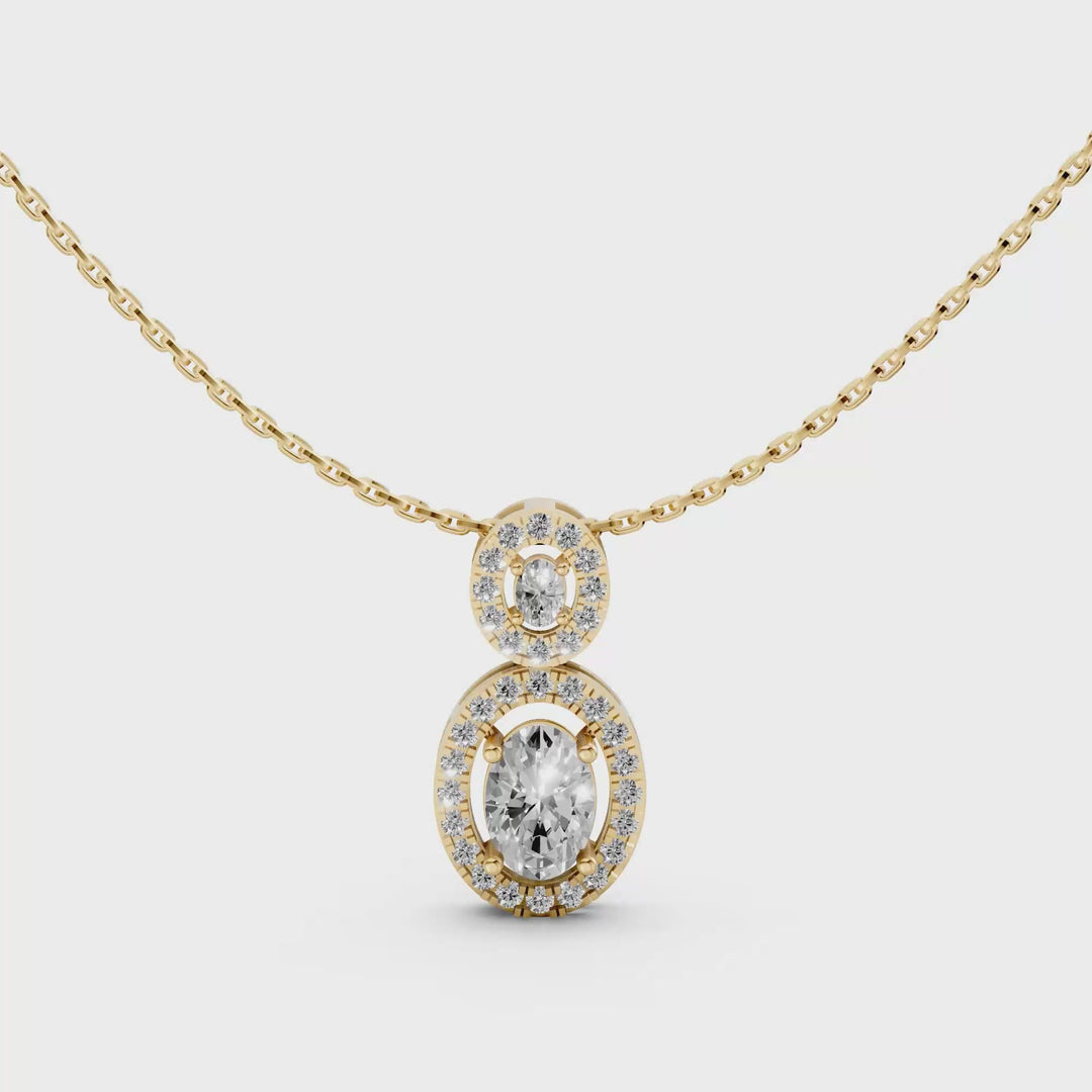 Double Oval Halo Pendant Necklace